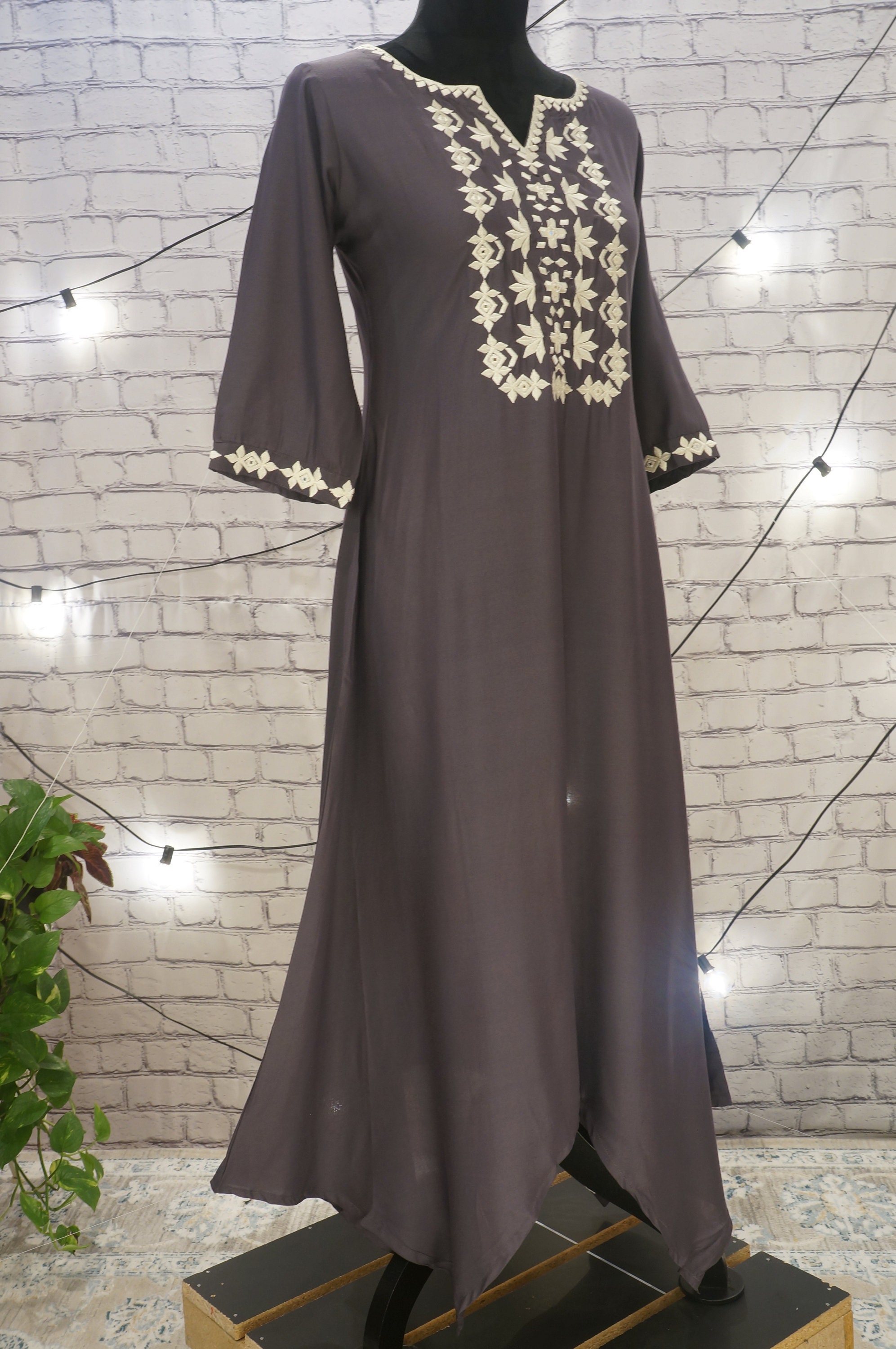 Gray White Embroidered Asymmetric Kurta Dress Boho Kurti | Etsy