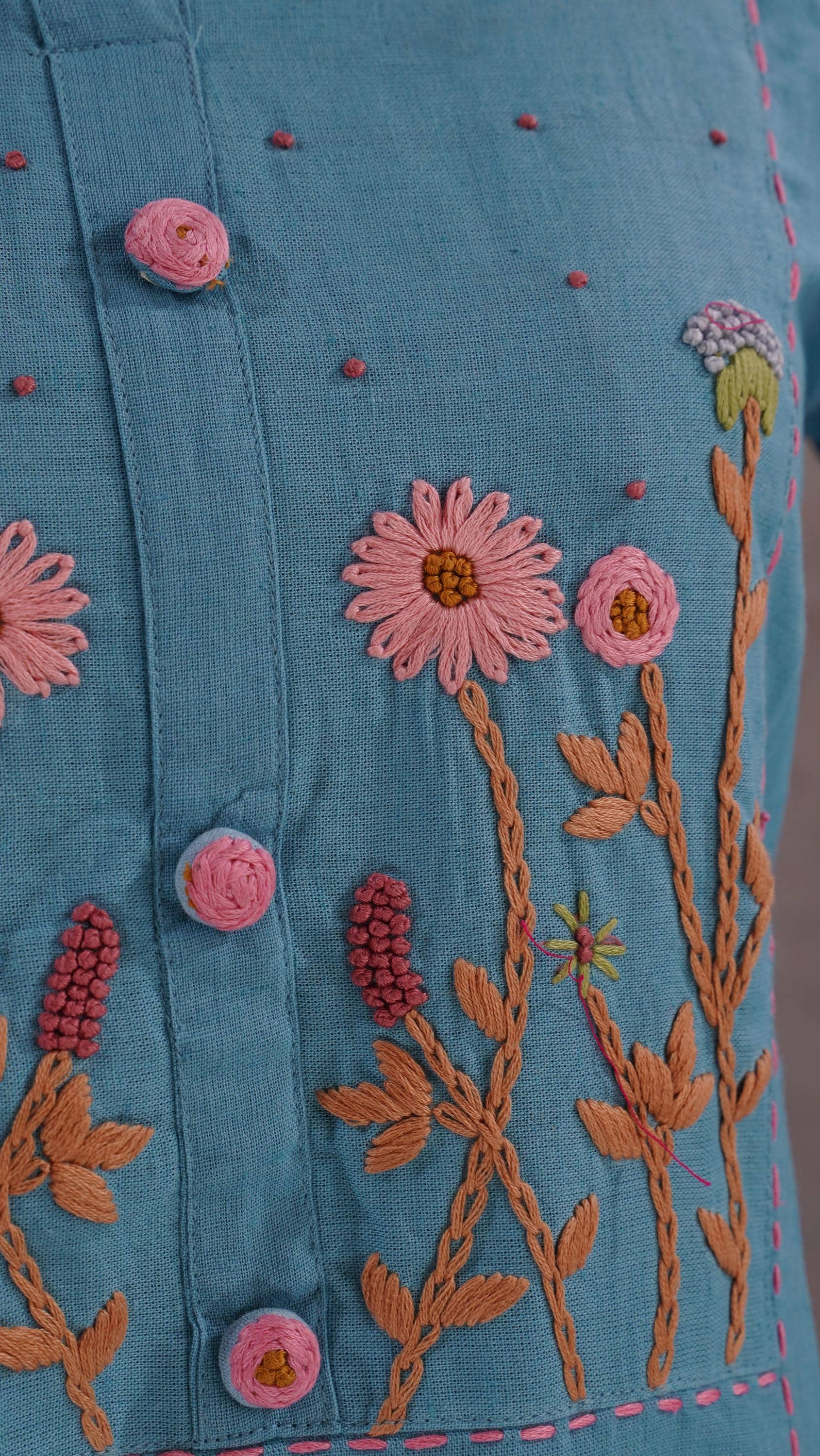 Blue Cotton Flex Embroidered Kurta Palazzo Indian Ethnic Summer Wear ...