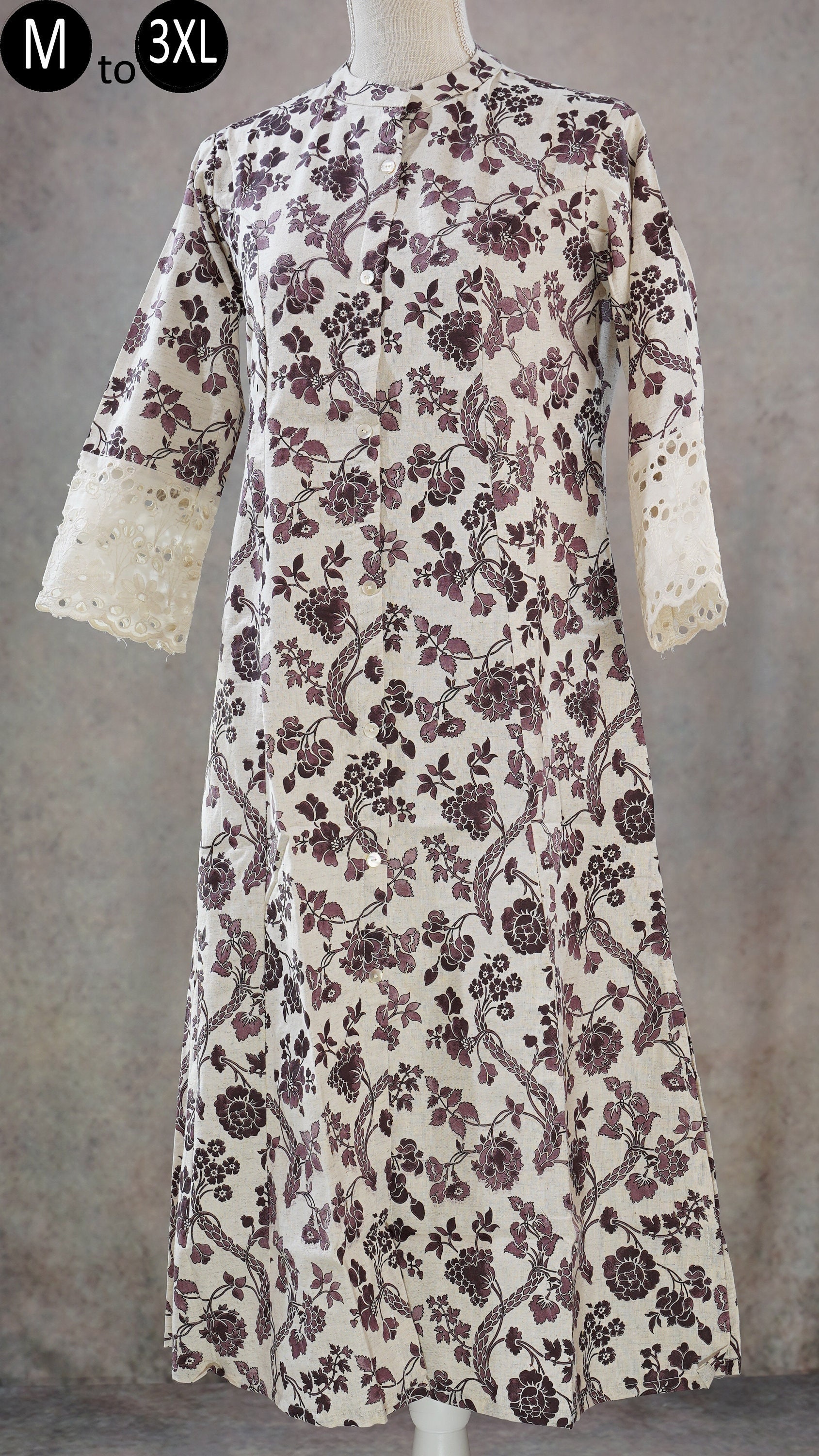 Pure Khadi cotton Off White Plum Print Kurti Indian pure cotton kurta casual summer wear Indo Western woman work Kurta Womens Kurti Formal