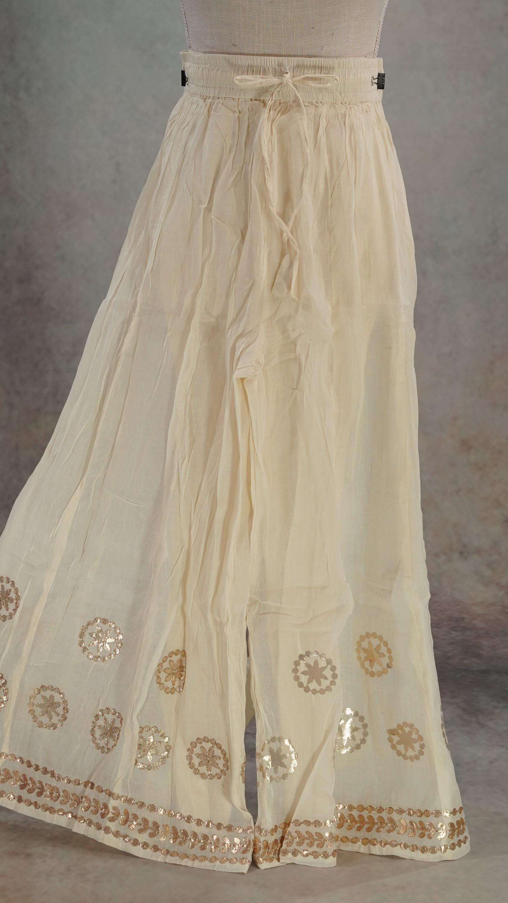 Off-White A-Line Palazzo Gold work Skirt Indian Women Sharara Pants Kurta Trousers Casual Skirt Pakistani Gift Indian Skirt Lehenga