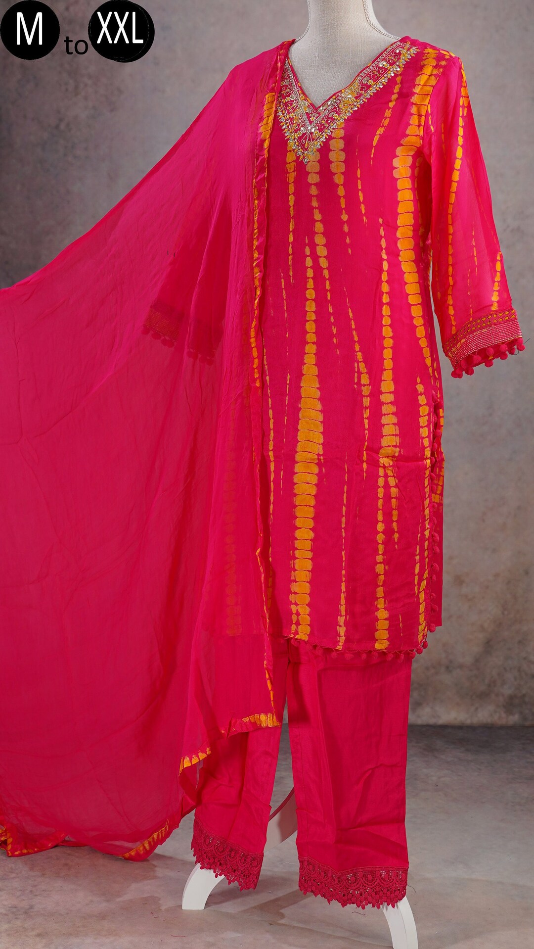 Trendy Rani Pink Premium Chinon Silk Designer Party Wear Georgette Salwar Suit Collection With Rani Pink Premium Chinon Silk