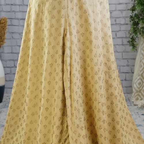 Beige With Gold Print Palazzo Pants Indian Women Bollywood - Etsy