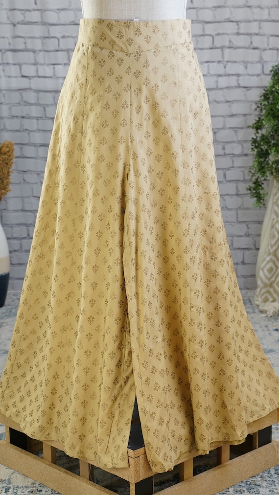 Beige With Gold Print Palazzo Pants Indian Women Bollywood Indian
