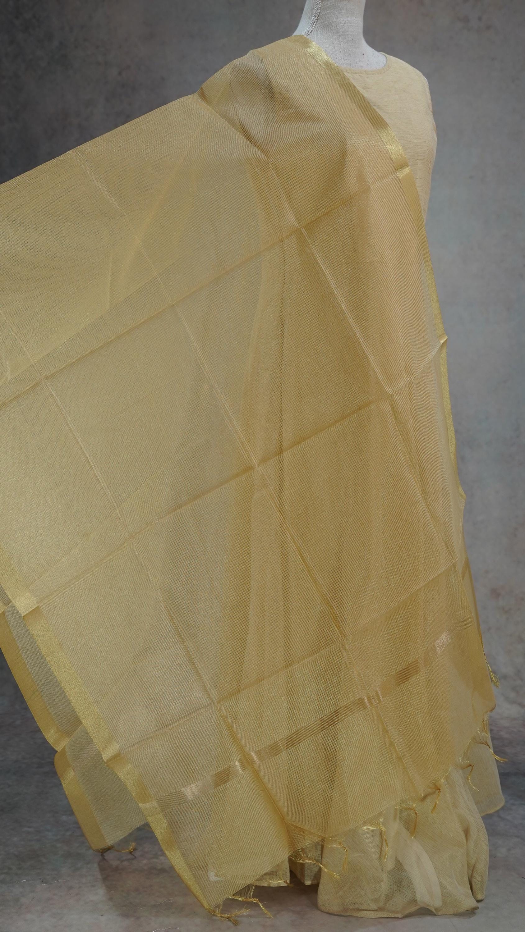Gold Silver Silk Blend Checked Weaving Tasseled Festive Dupatta, Woven Silk Scarf, Shawl Gold Zari Dhupatta Neck Scarf Shawl, Gift for Her
