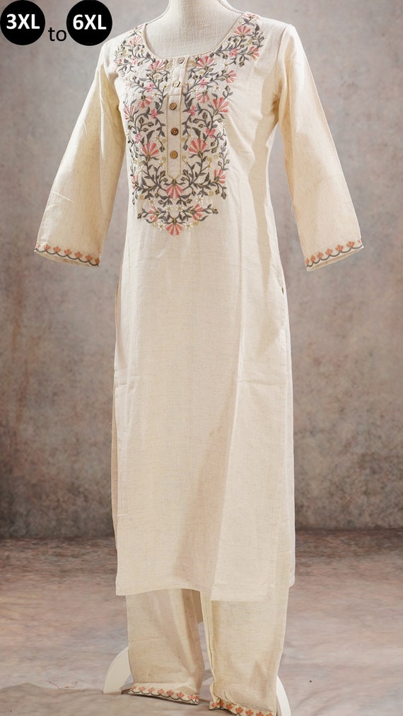 Women's White Hand Block Kaftan Pant Set - Geeta Fashion | Cotton kaftan,  Long sleeve dress, Pants set