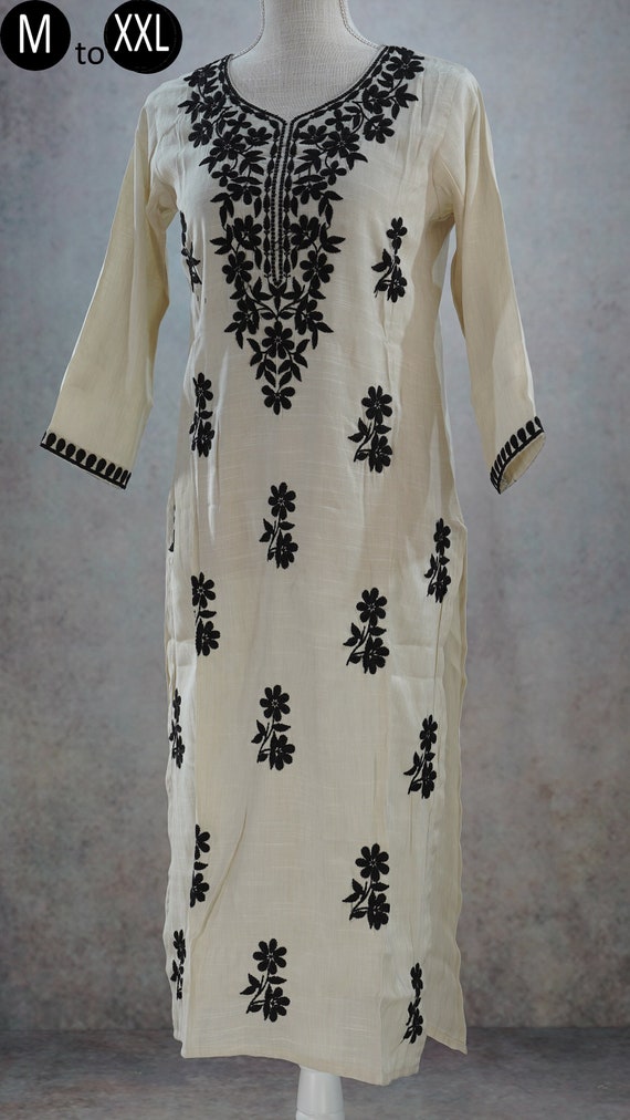 Heer Black Rayon Long Chikankari Kurti – The Lucknowi Chikan