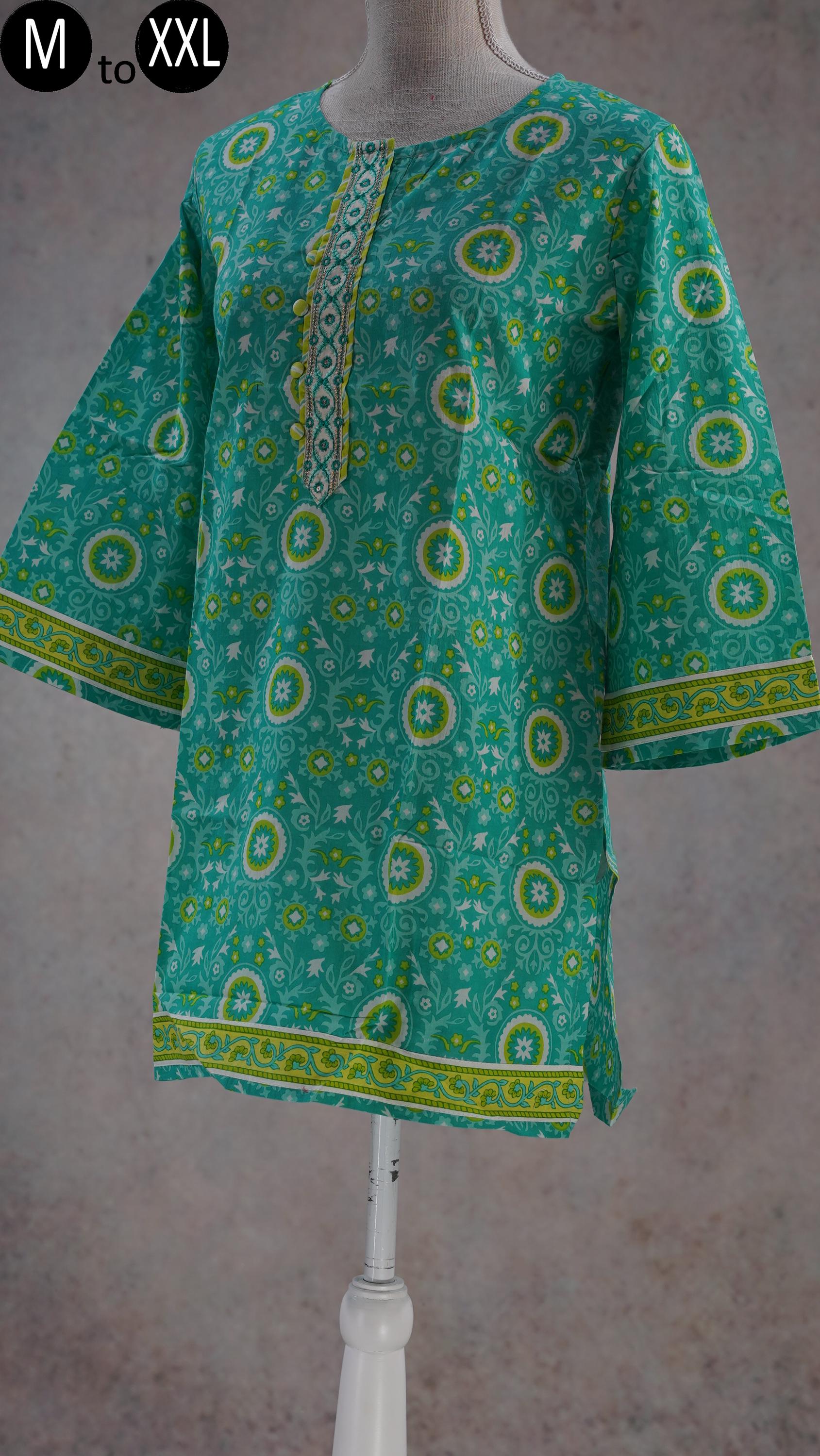 Tunic Blue Green Ethnic Print Pure Cotton Short Tunic Kurta for Women Casual wear Workwear Formals Indo Western woman Summer Indian Top