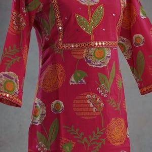 Salwar de algodón puro para mujer, conjunto de kurti de algodón, Rani, rosa, Kantha, bordado floral, informal, Salwar para niñas, ropa de verano india, conjunto de kurti palazzo imagen 9
