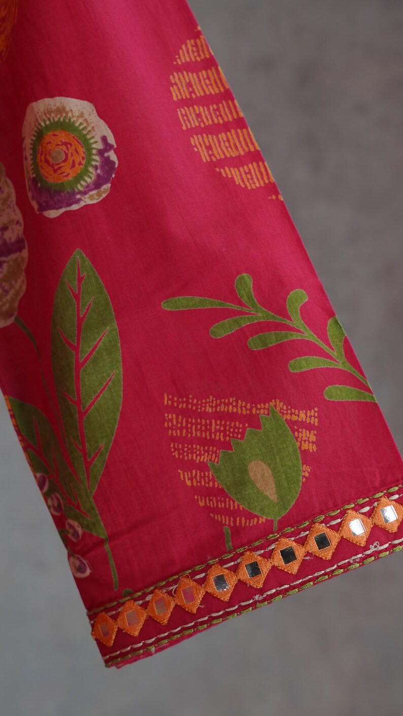 Salwar de algodón puro para mujer, conjunto de kurti de algodón, Rani, rosa, Kantha, bordado floral, informal, Salwar para niñas, ropa de verano india, conjunto de kurti palazzo imagen 11