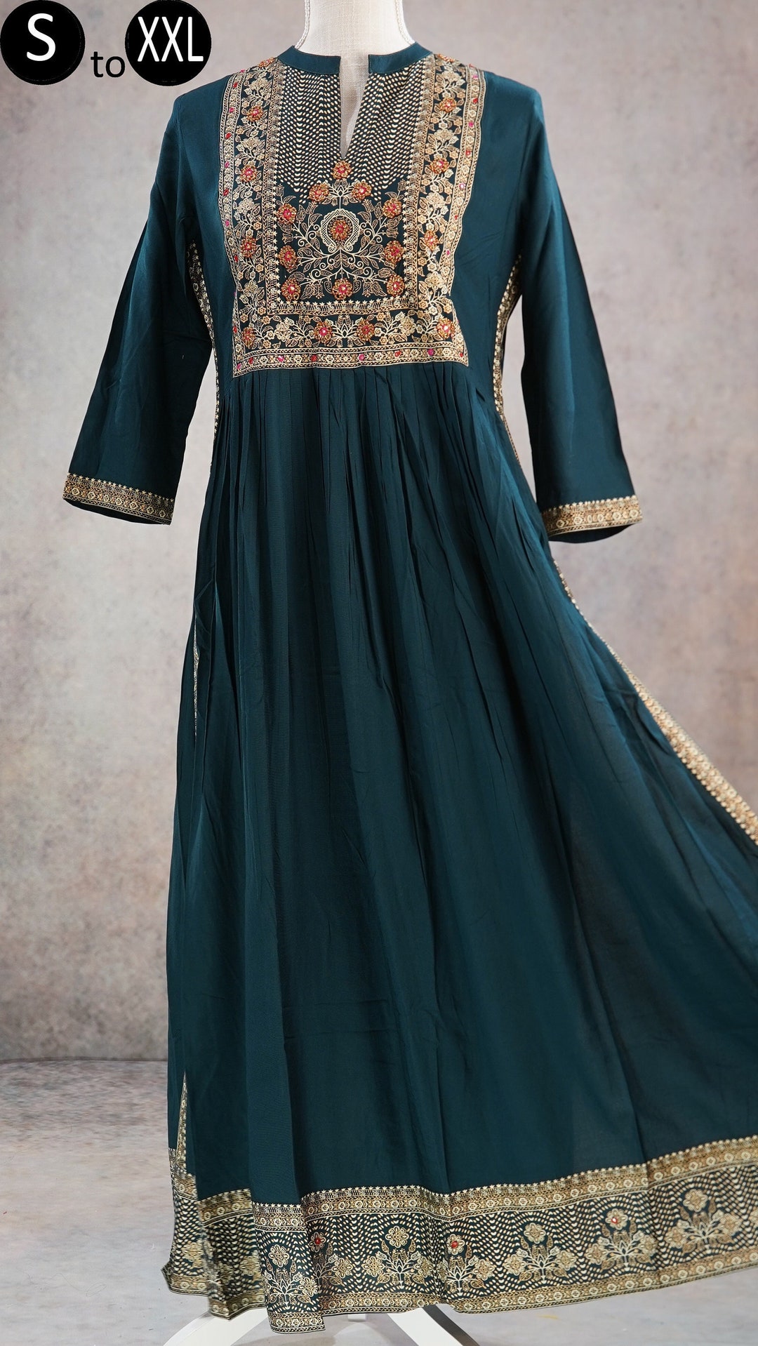 Dark Teal Green Naira Cut Rayon Kurti Indian Ethnic Formal Etsy