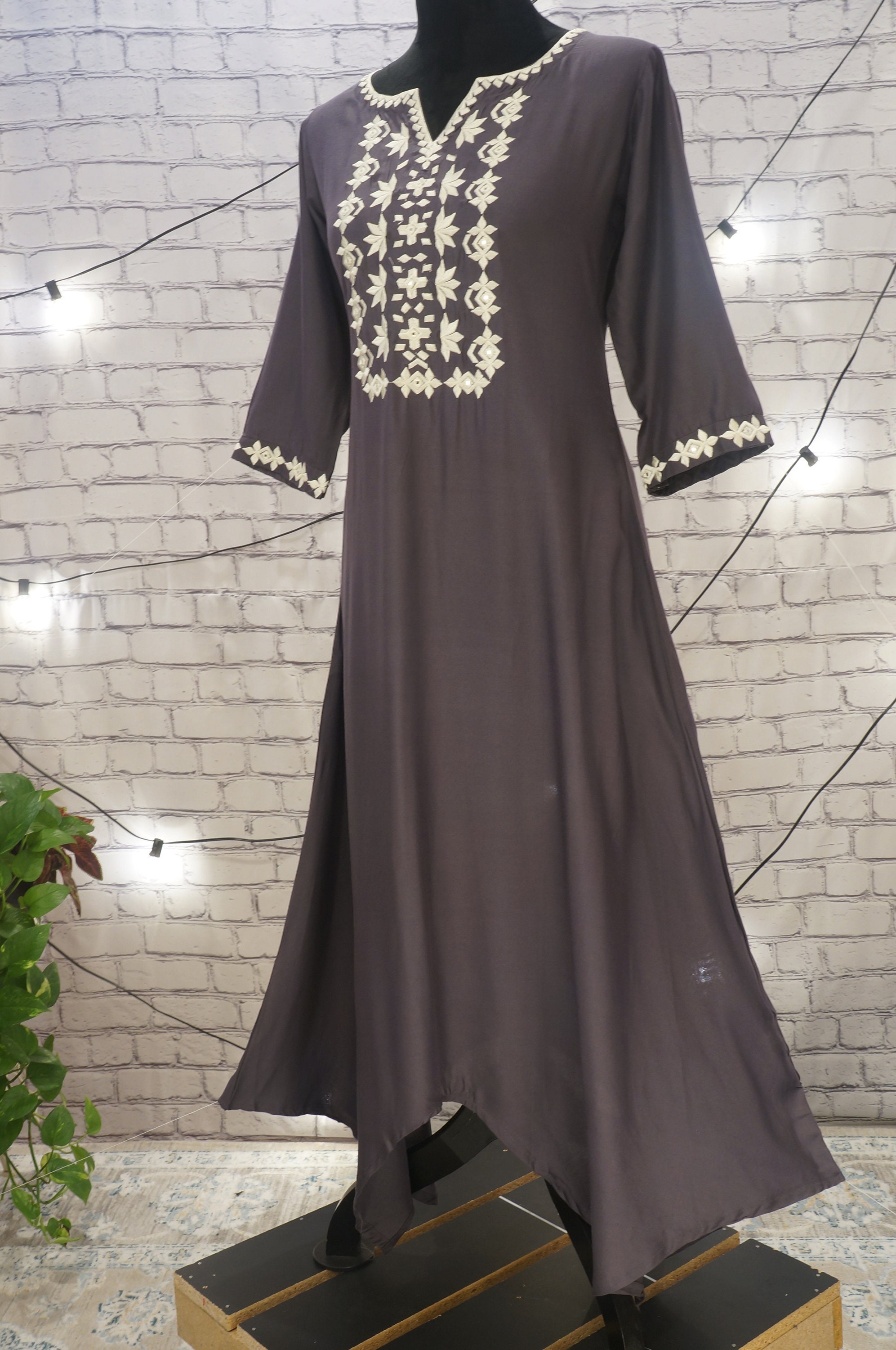 Gray White Embroidered Asymmetric Kurta Dress Boho Kurti | Etsy