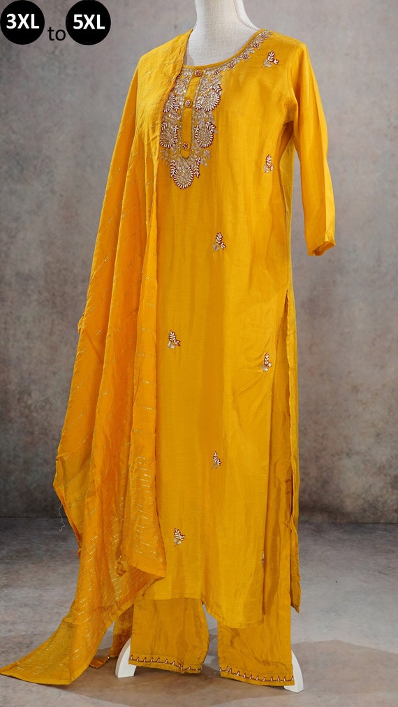 Buy Kurta Palazzo Set Women Yellow and Charcoal Grey Embroidered Kurta With  Palazzos and Dupatta Ethnic Dress Women Cotton Kurta Sets gift Online in  India - Etsy