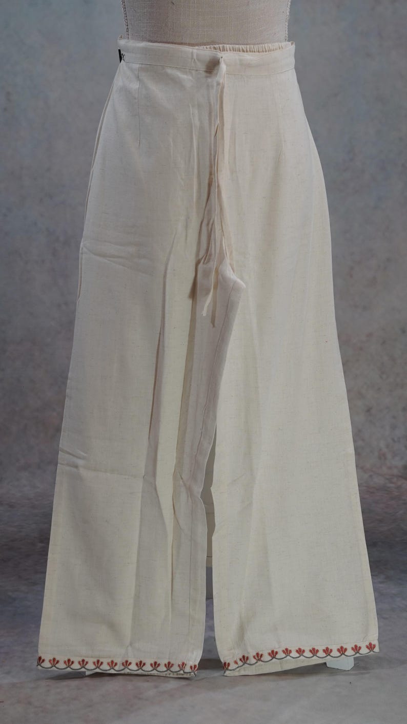 Conjunto Kurti Palazzo de algodón blanco roto puro Khadi / Kurta Salwar bordado / Ropa étnica india / Vestido bordado de algodón para mujer de talla grande imagen 14