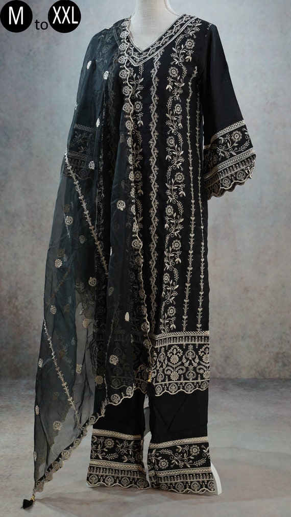 Black Embroidered Premium Rayon Festive Kurti Palazzo Organza Dupatta Indian Ethnic Women Festive Party Wear Kurta Wedding Dress Kurta Etsy UK