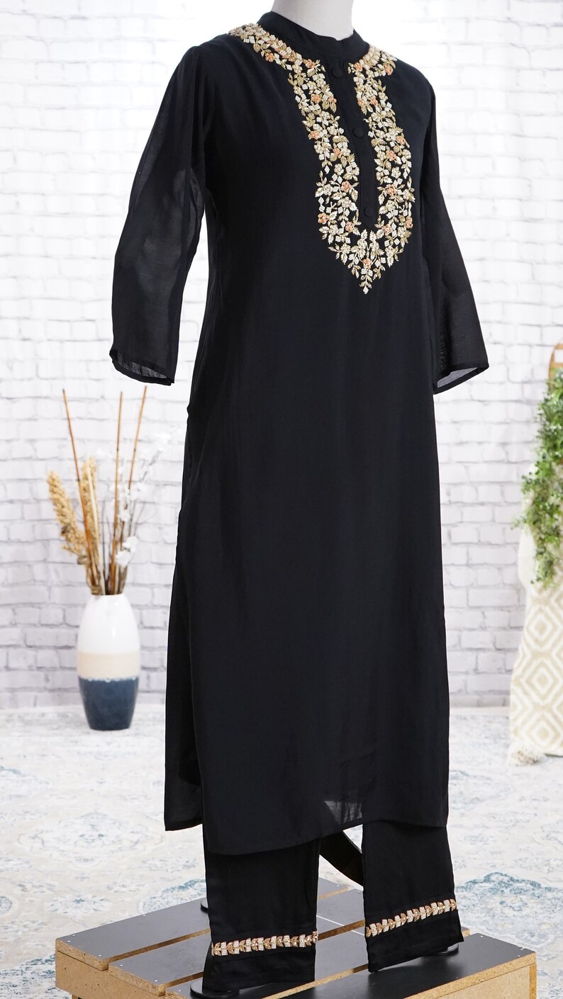 Women Festive Party Wear Bollywood Kurta Silk Kurti Indian Ethnic Wear Pakistani suit for women Black Silk Kurta Palazzo set