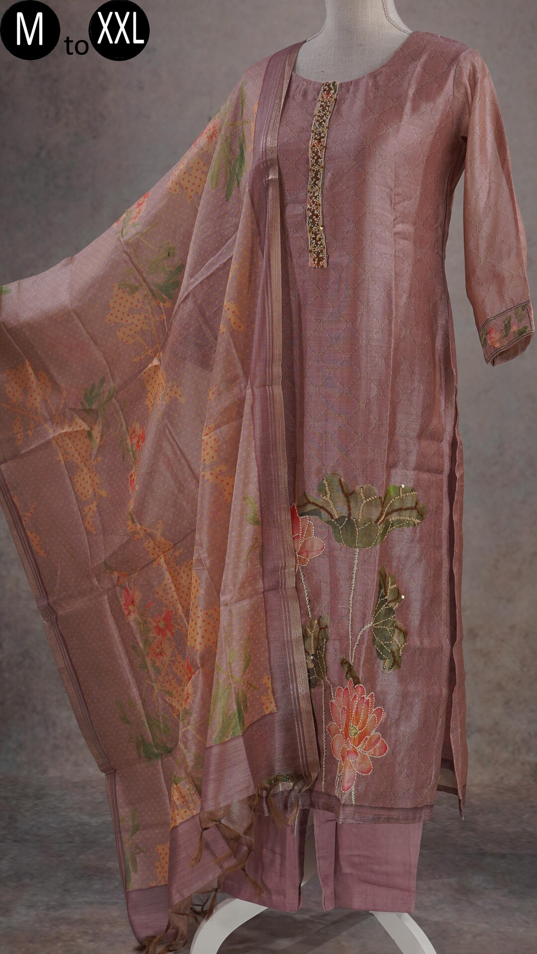Babyhug Woven Three Fourth Sleeves Chanderi Embroidered Kurti Palazzo Set With Dupatta - Pink