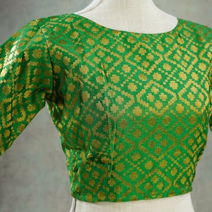 Green, Red, Black, Gold Brocade ready-made blouse, Back open blouse No Padding, Indian Wedding blouse, Saree Blouse, Sari Blouse, Bollywood image 2