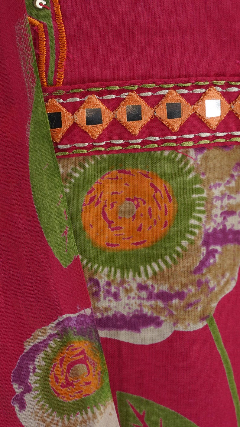 Salwar de algodón puro para mujer, conjunto de kurti de algodón, Rani, rosa, Kantha, bordado floral, informal, Salwar para niñas, ropa de verano india, conjunto de kurti palazzo imagen 4