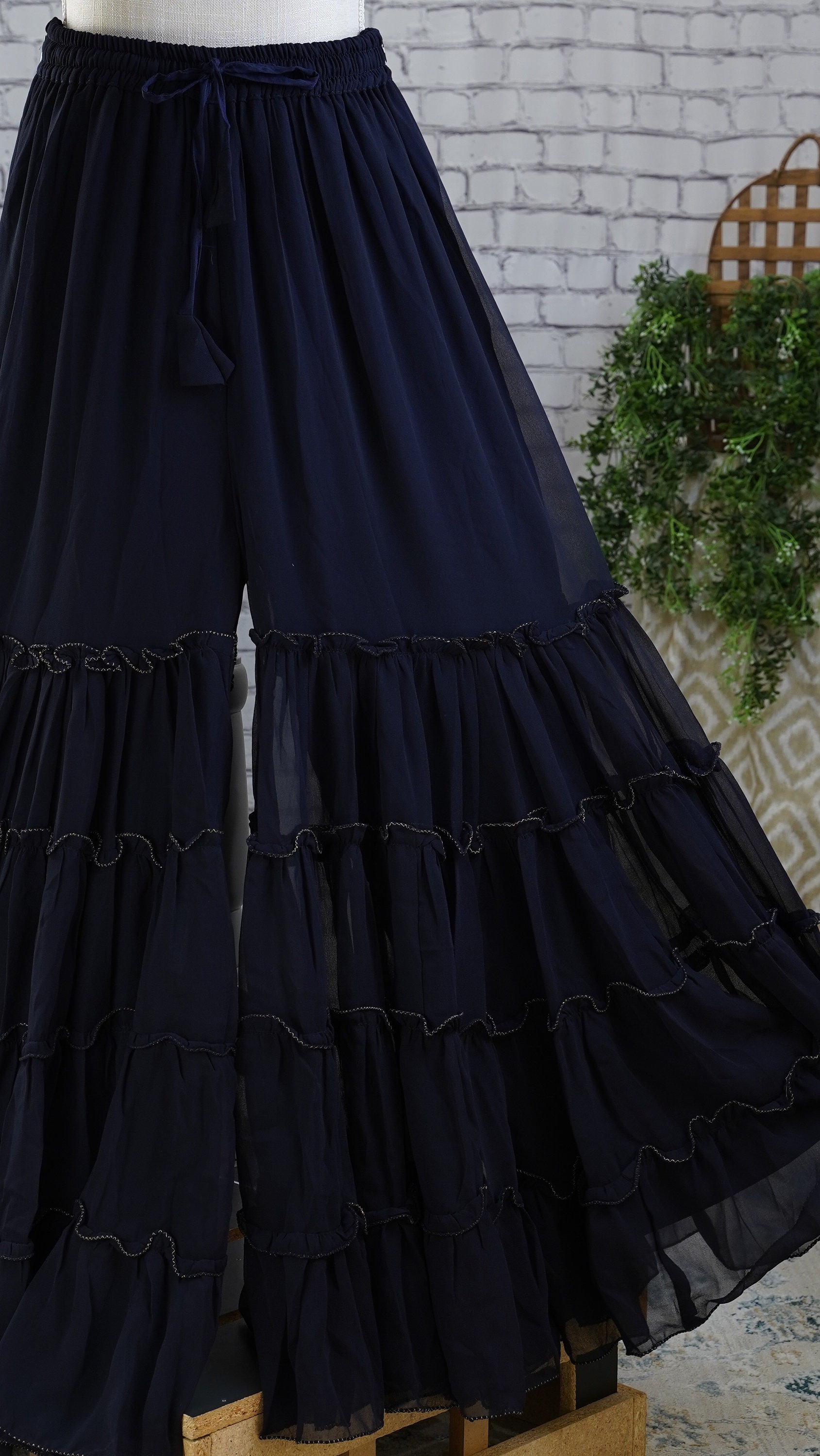 Georgette Plain Flary Tiered Palazzo Pants Indian Women Bollywood