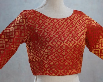 Green, Red, Black, Gold Brocade ready-made blouse, Back open blouse No Padding, Indian Wedding blouse, Saree Blouse, Sari Blouse, Bollywood