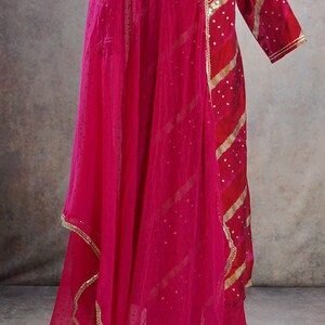 Magenta Red Modal Muslin Hand Embroidery Kurti Palazzo Dupatta Set ...