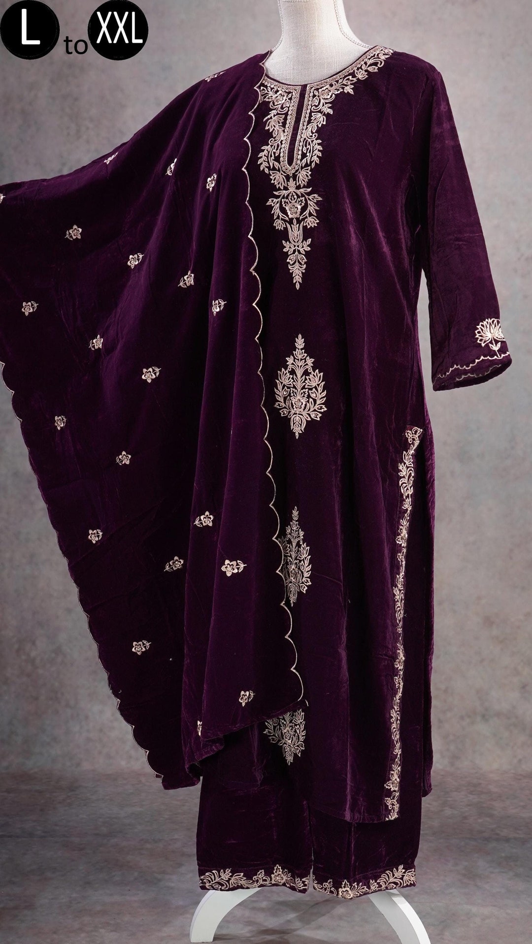 Women Purple Velvet Gota Patti Embroidered Short Kurta