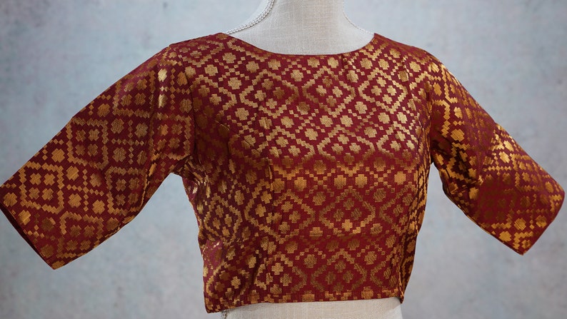 Green, Red, Black, Gold Brocade ready-made blouse, Back open blouse No Padding, Indian Wedding blouse, Saree Blouse, Sari Blouse, Bollywood Maroon