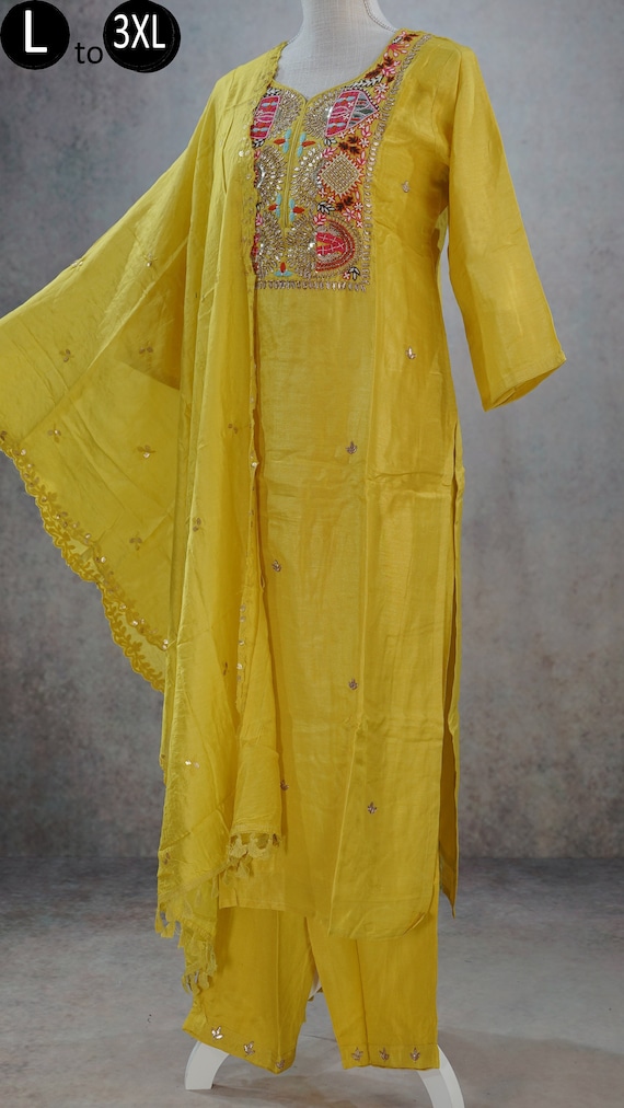 Buy Elegance Yellow Kurti with Palazzo and Dupatta (38) at Amazon.in