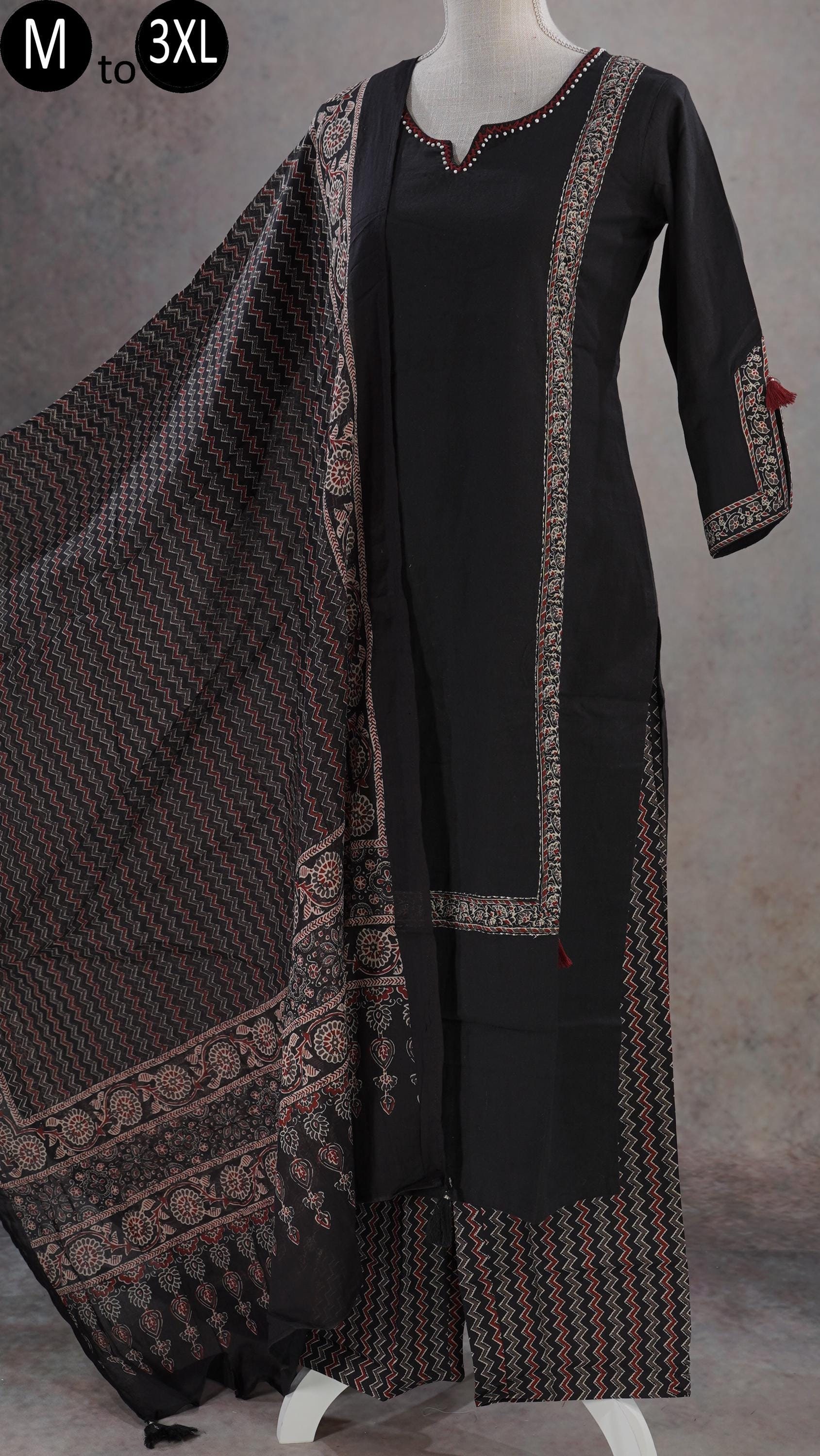ajrak dupatta with black dress Black Dress With Ajrak Duppata