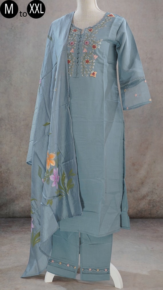 Grey Art Silk A-Line Printed Kurta