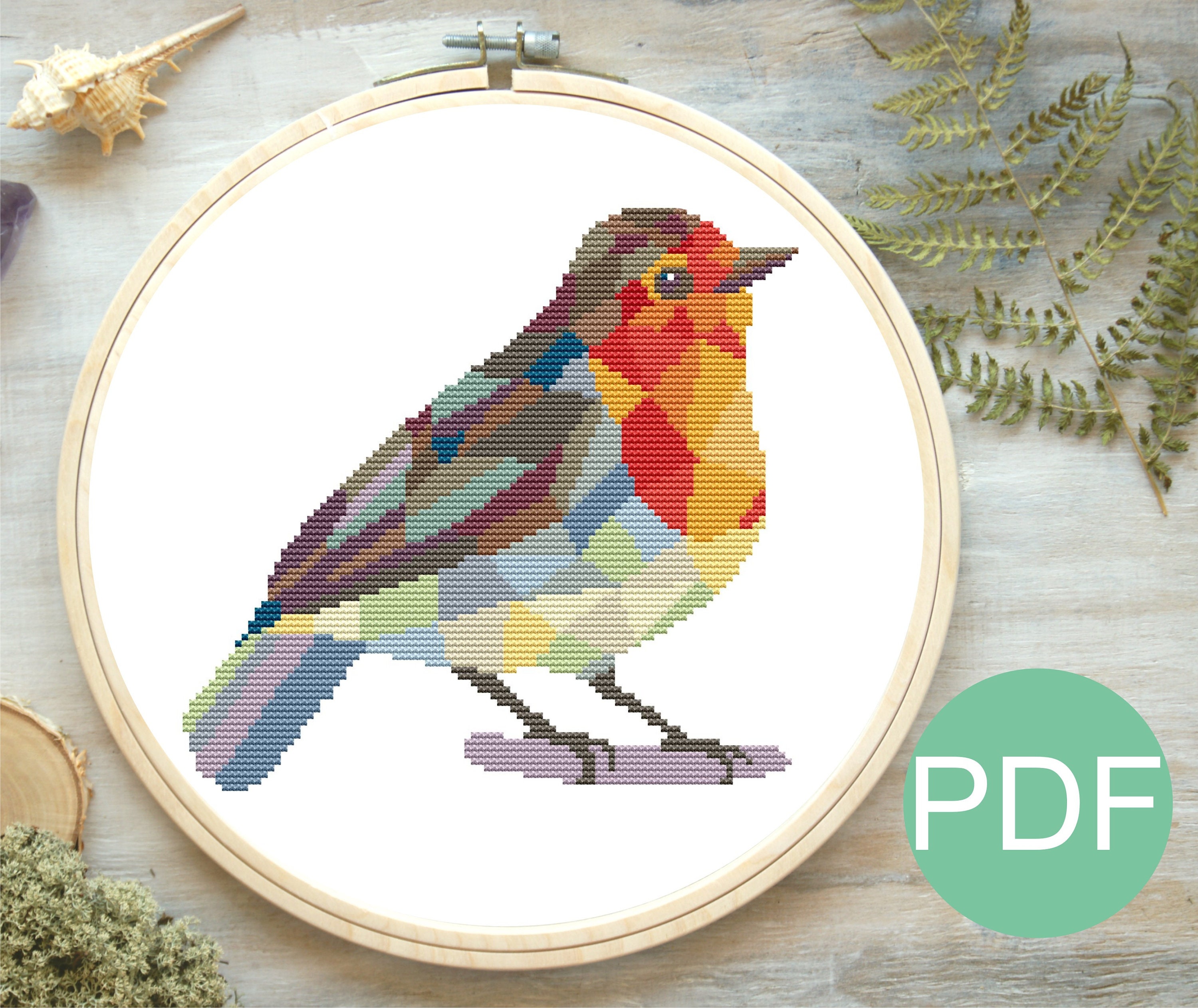 Robin cross stitch pattern Modern geometric embroidery PDF | Etsy