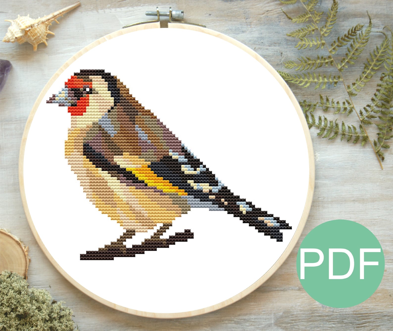 Goldfinch cross stitch pattern Modern geometric embroidery PDF Etsy