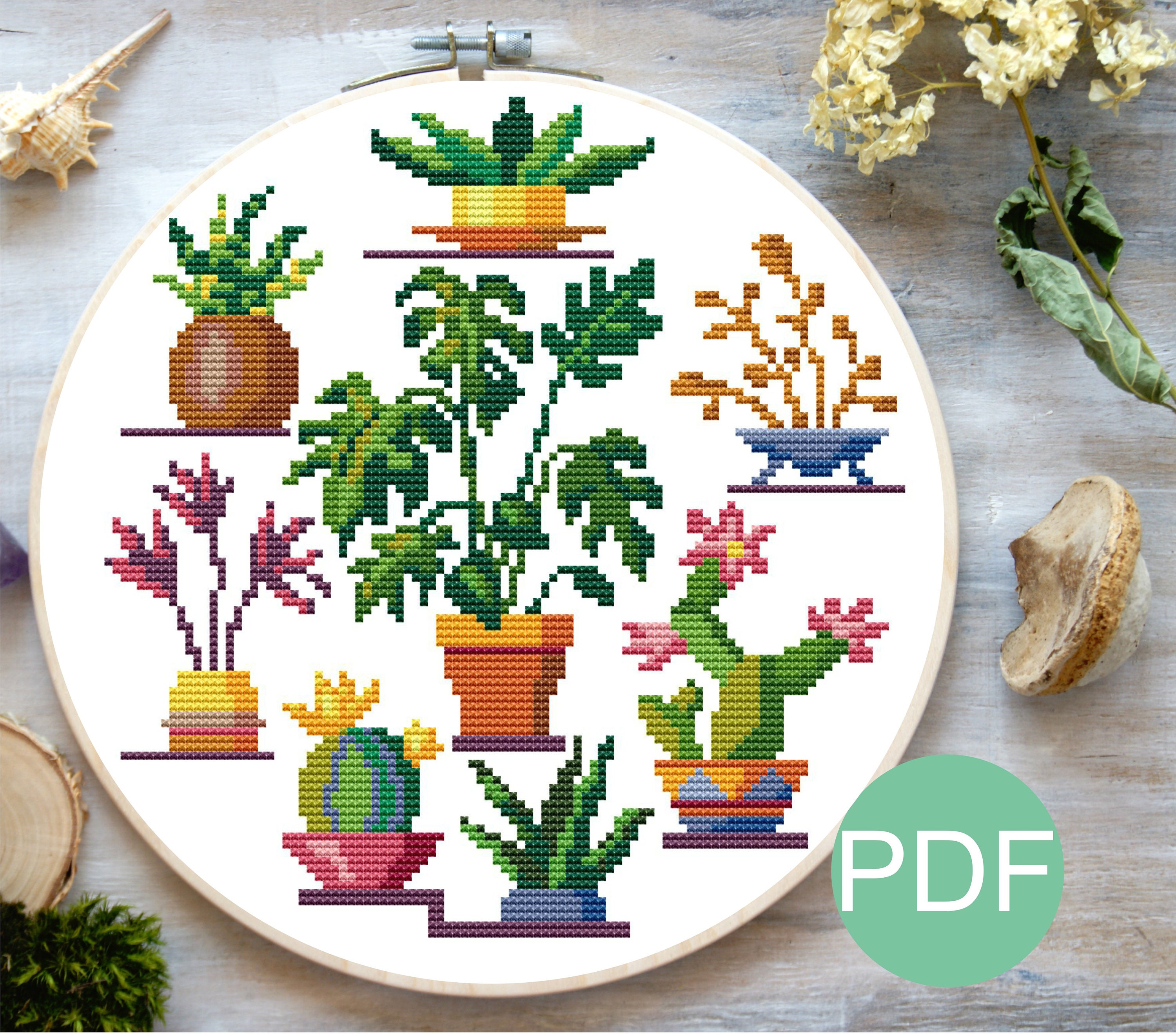Indoor plants cross stitch pattern Modern embroidery Plant Etsy