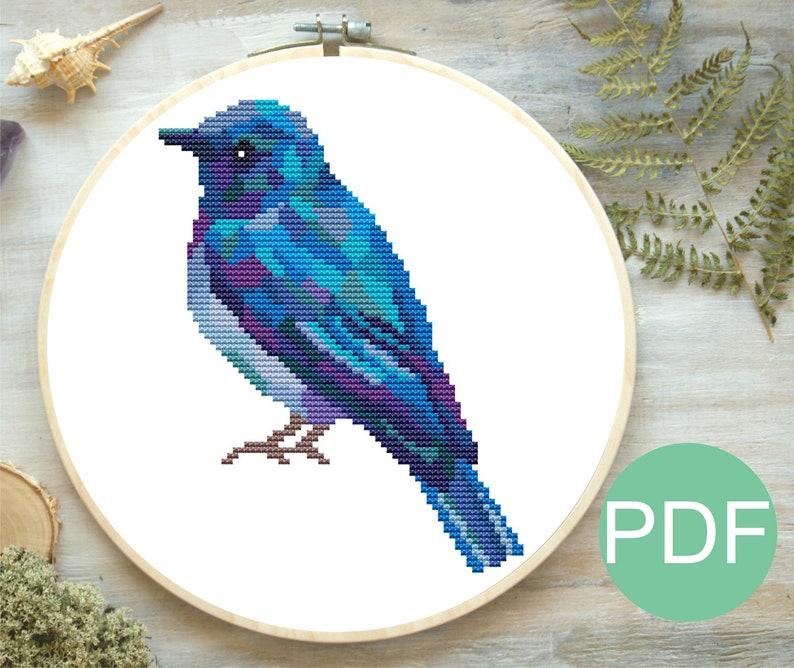 Bluebird Cross Stitch Pattern Modern Geometric Embroidery PDF | Etsy
