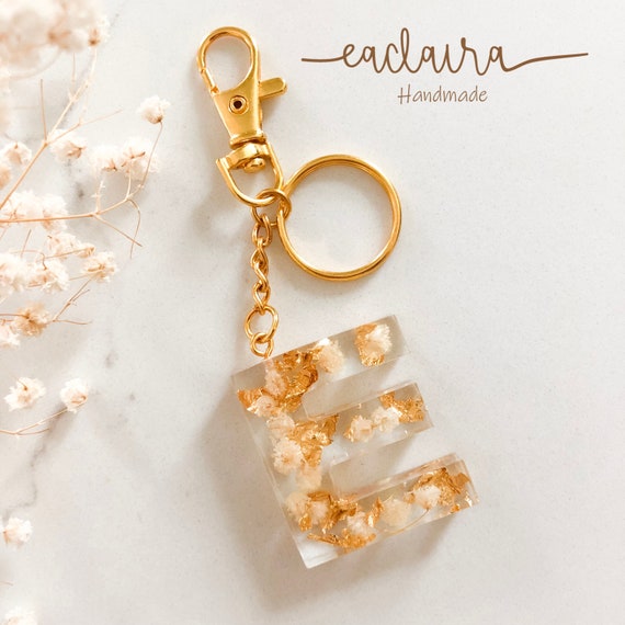Real Flower Resin Keychain Handmade Custom Keychain 3D Letters