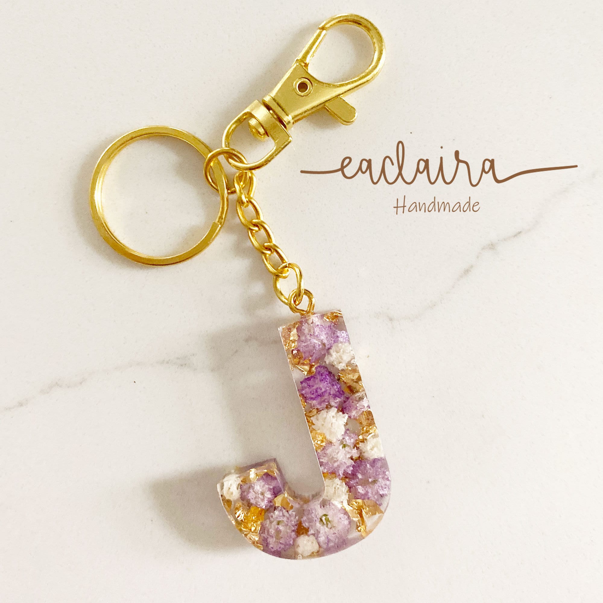 Real Flower Resin Keychain Purple Flowers Handmade Etsy Canada