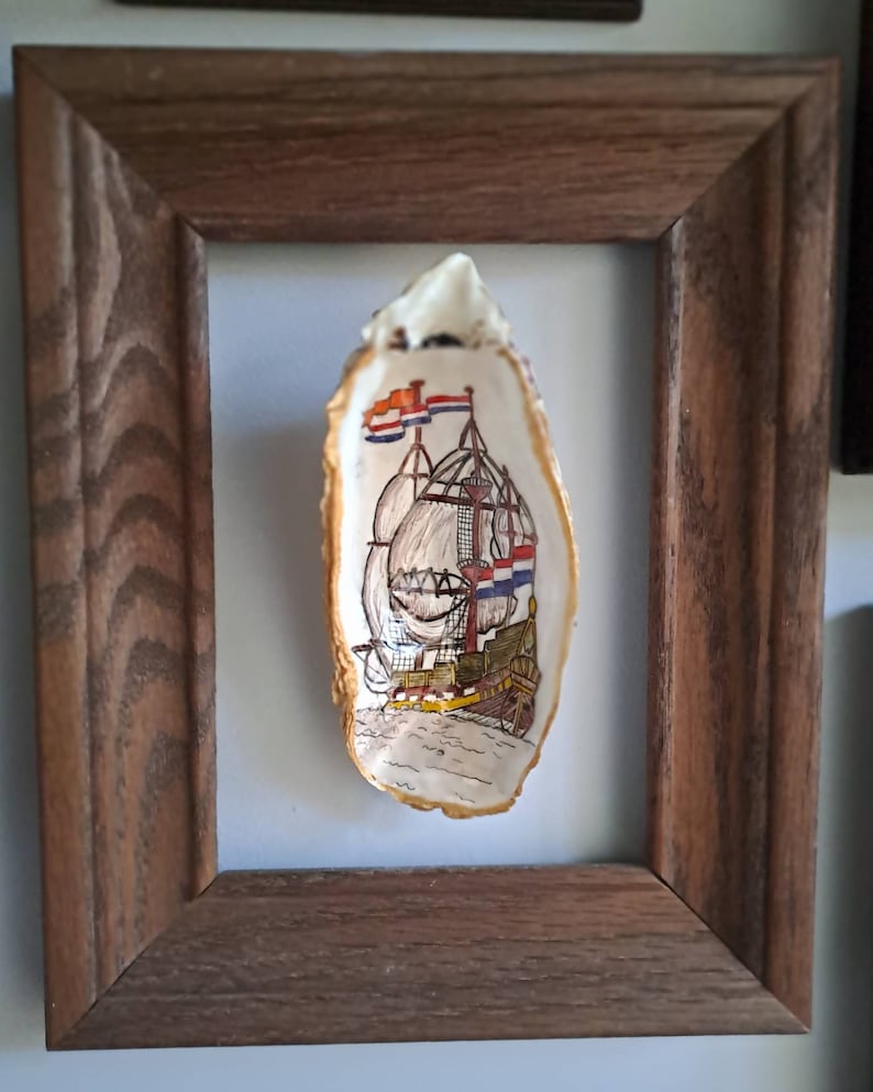 Handpainted oyster 'sailboat from old times' image 3