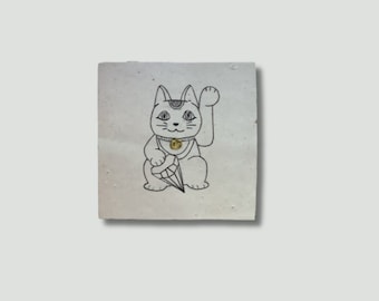 Handpainted tile 'Lucky cat'