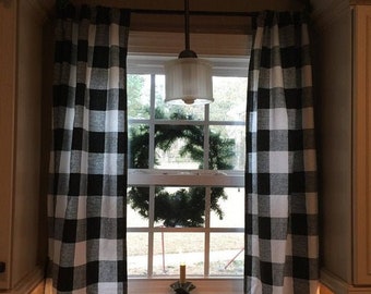 Black Buffalo Plaid Curtains Free Shipping Buffalo Plaid Etsy