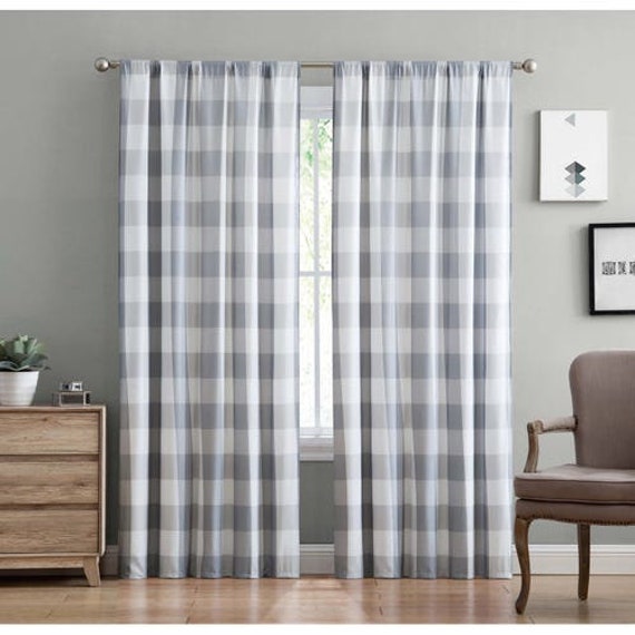 Buffalo Plaid Grey And White Curtains Gray And White Buffalo Etsy