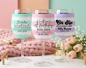 Personalized Wine Glass Sleeve, Girls Trip Gifts, Wine Glass Cozy, Wine Weekend Must Haves, Wine Bachelorette Party Favors