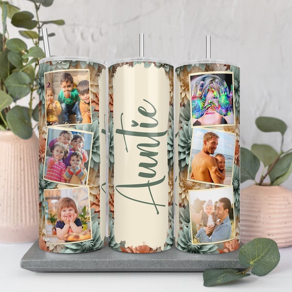 Custom Photo Tumbler with Name, Personalized Tumbler with Pictures, Picture Tumbler Cup for Women, Photo Water Bottle, Grandma Tumbler