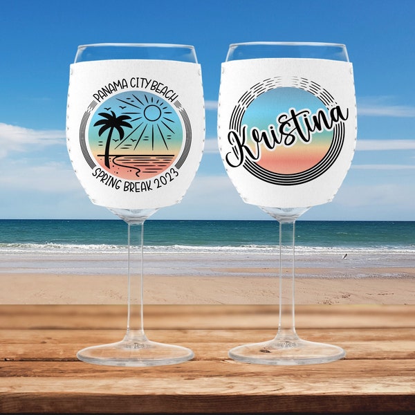 Custom Wine Glass Sleeve, Beach Vacation Accessories, Custom Wine Glass Cozy, Wine Bachelorette Party Favor, Girls Trip Favors for Beach