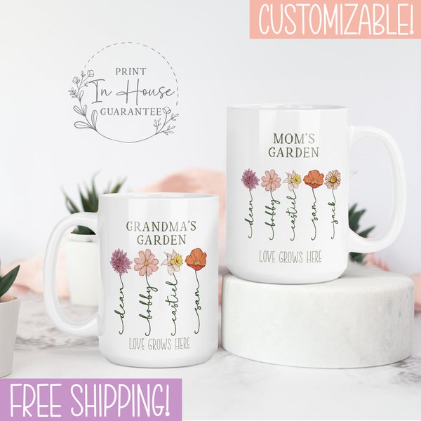 Grandmas Garden Mug Personalized, Birth Flower Mug Personalized, Grandma Mug Gift, Mothers Day Gift for Grandma, Gift for Grandma Birthday
