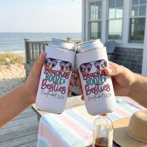 Beach Can Cooler Personalized, Beaches Booze Besties Can Cooler, Girls Trip Gift, Custom Bachelorette Can Cooler, Spring Break Party Favors image 5