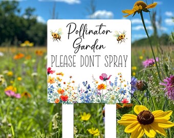 Pollinator Garden Sign with Stakes, Do No Spray Garden Sign, Pesticide Free Garden Sign, No Mow Garden Sign, Butterfly Garden Sign