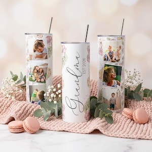 Custom Grandma Tumbler with Photos, Personalized Mothers Day Gift for Grandma, Family Photo Collage Cup, 20oz 16oz Skinny Travel Mug, Mimi