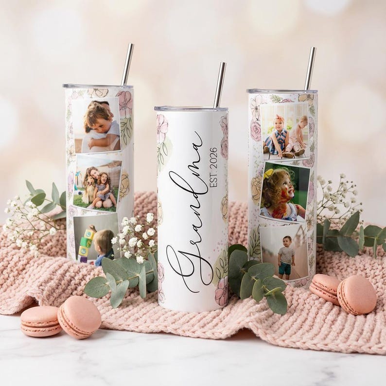 Custom Grandma Tumbler with Photos, Personalized Mothers Day Gift for Grandma, Family Photo Collage Cup, 20oz 16oz Skinny Travel Mug, Mimi Bild 1