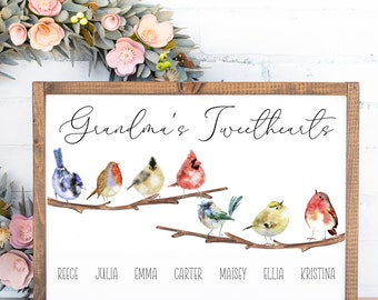 Bird Watching Gift for Grandma, Bird Family Print, Mothers Day Gift for Grandma, Grandma Gift from Grandkids, Personalized Family Print