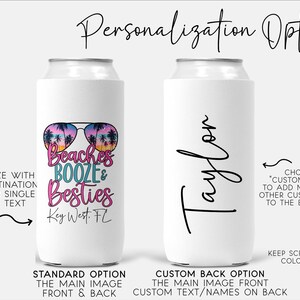Beach Can Cooler Personalized, Beaches Booze Besties Can Cooler, Girls Trip Gift, Custom Bachelorette Can Cooler, Spring Break Party Favors image 4